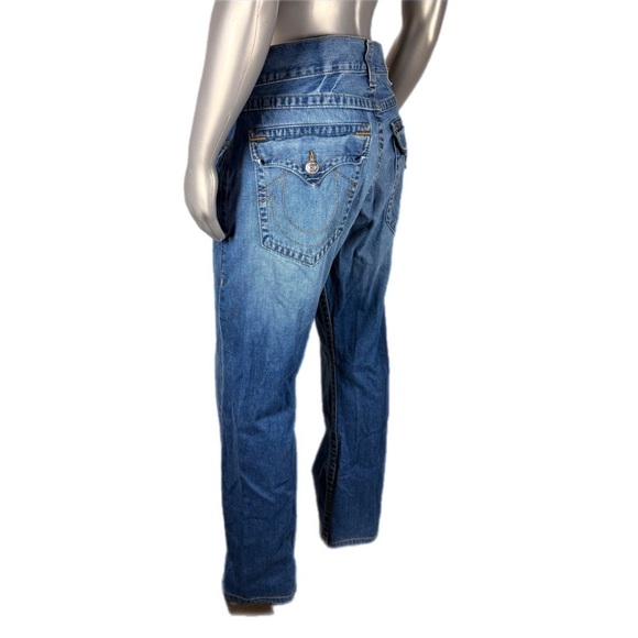 True Religion | Deer Hallow Denim Orange Stitch  Straight Leg Jeans - Picture 3 of 16